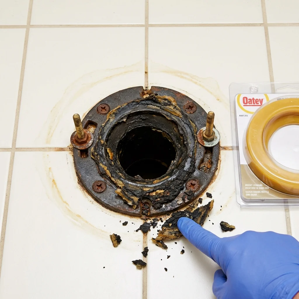 Failed wax ring showing water seepage at the base of a toilet in a Wray, CO home